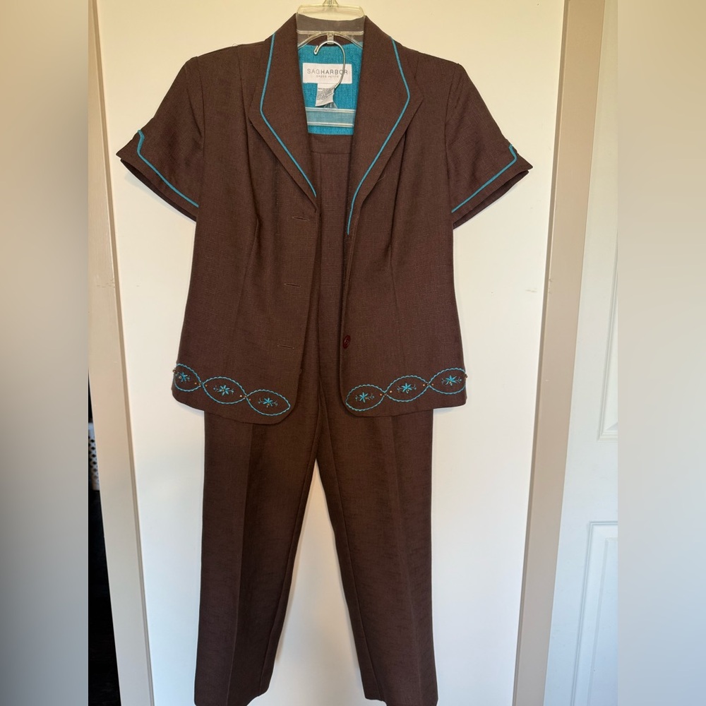 Sag Harbor VINTAGE 2 Pc. Brown 6 Petite Pants Suit